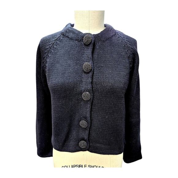 Vtg Y2K 90s DSC Cotton Black Cardigan Big Iridescent Beaded Buttons Sz M - Picture 1 of 5